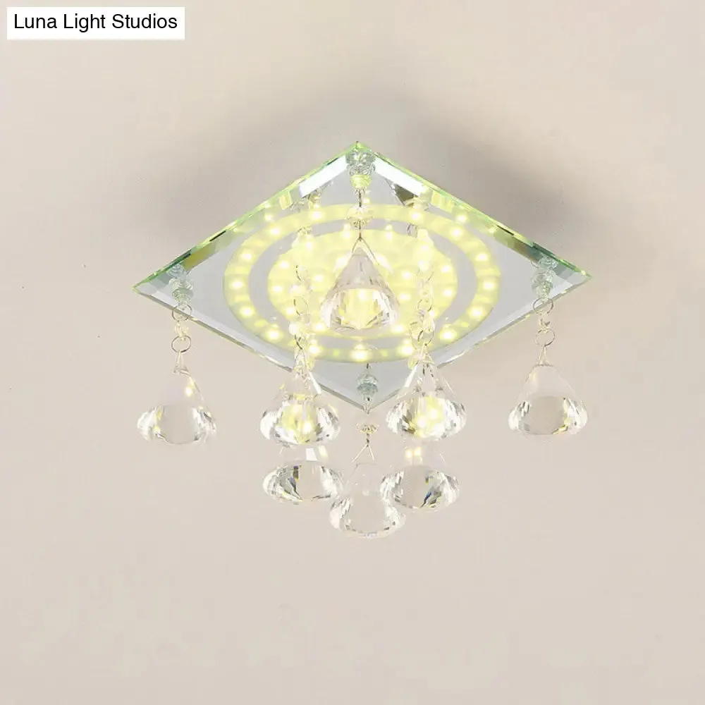 Minimalist LED Flush Mount Crystal Square Ceiling Light for Corridors