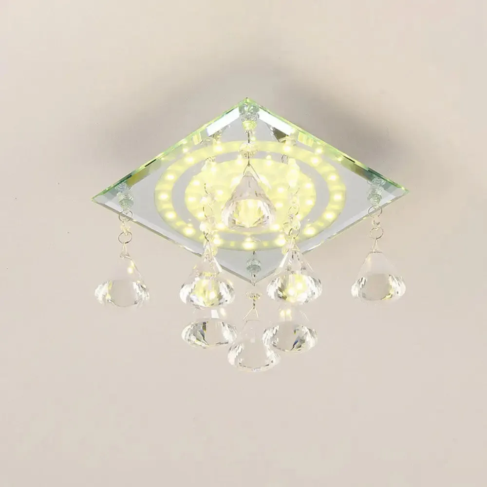 Minimalist LED Flush Mount Crystal Square Ceiling Light for Corridors