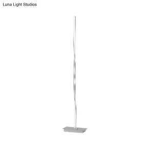 Minimalist Metallic Spiral Line Floor Reading Lamp - Black/Silver LED Stand Up Lighting in Warm/White/Natural Light Options