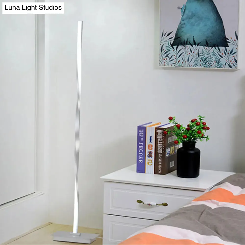 Minimalist Metallic Spiral Line Floor Reading Lamp - Black/Silver LED Stand Up Lighting in Warm/White/Natural Light Options