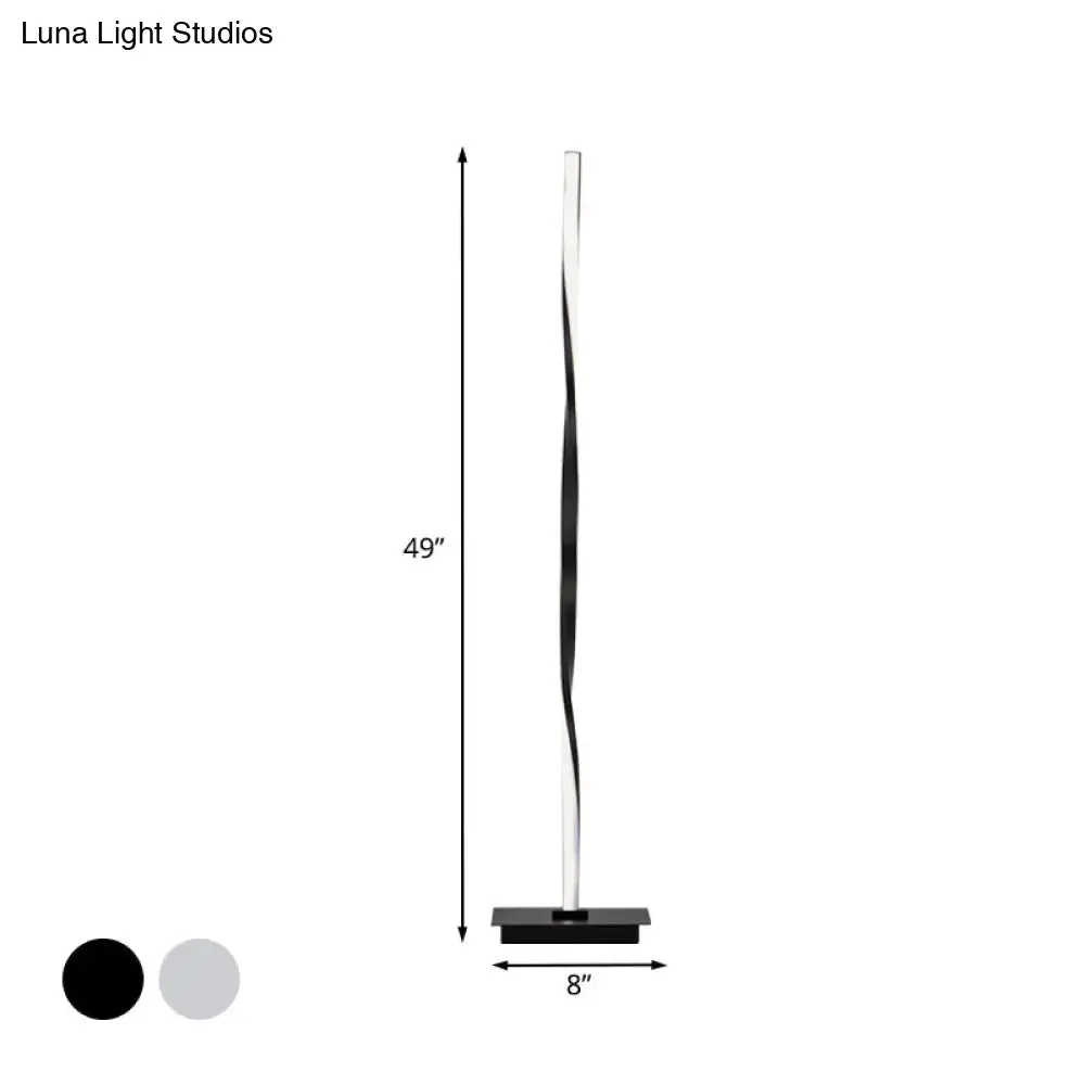 Minimalist Metallic Spiral Line Floor Reading Lamp - Black/Silver LED Stand Up Lighting in Warm/White/Natural Light Options