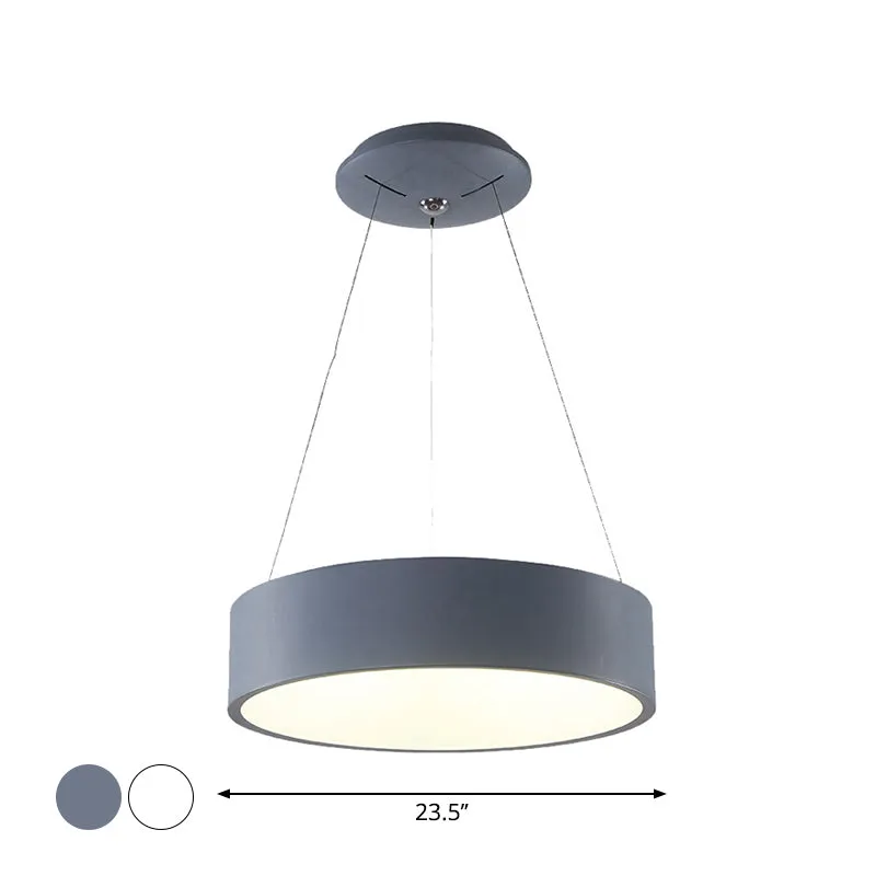 Minimalistic LED Pendant Chandelier with Acrylic Shade - Grey/White Circle Design, 18"/23.5" W