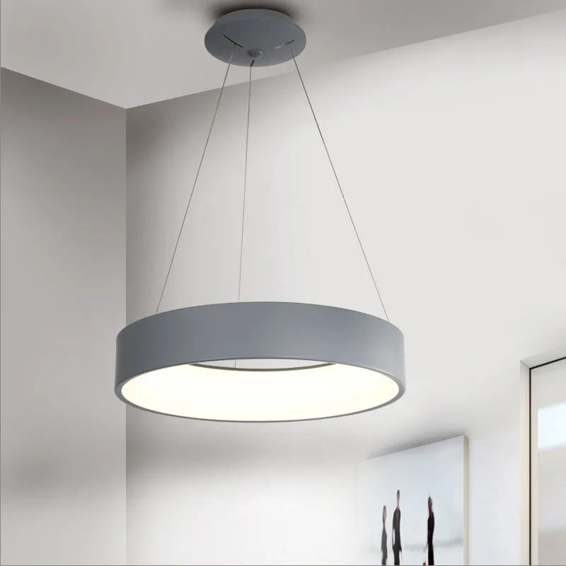 Minimalistic LED Pendant Chandelier with Acrylic Shade - Grey/White Circle Design, 18"/23.5" W