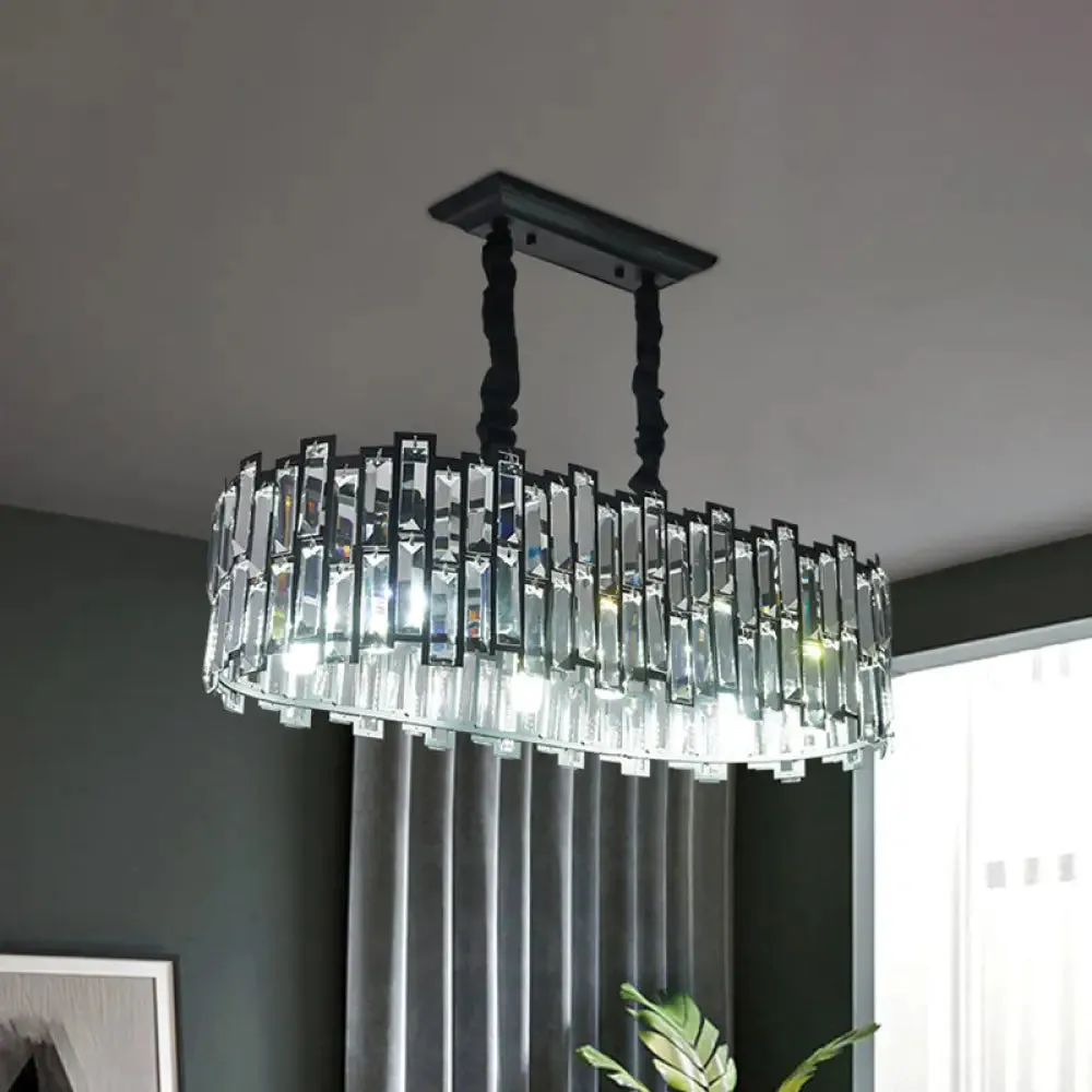 Modern 6-Bulb Island Pendant Light with Crystal Block Shade and Black Finish