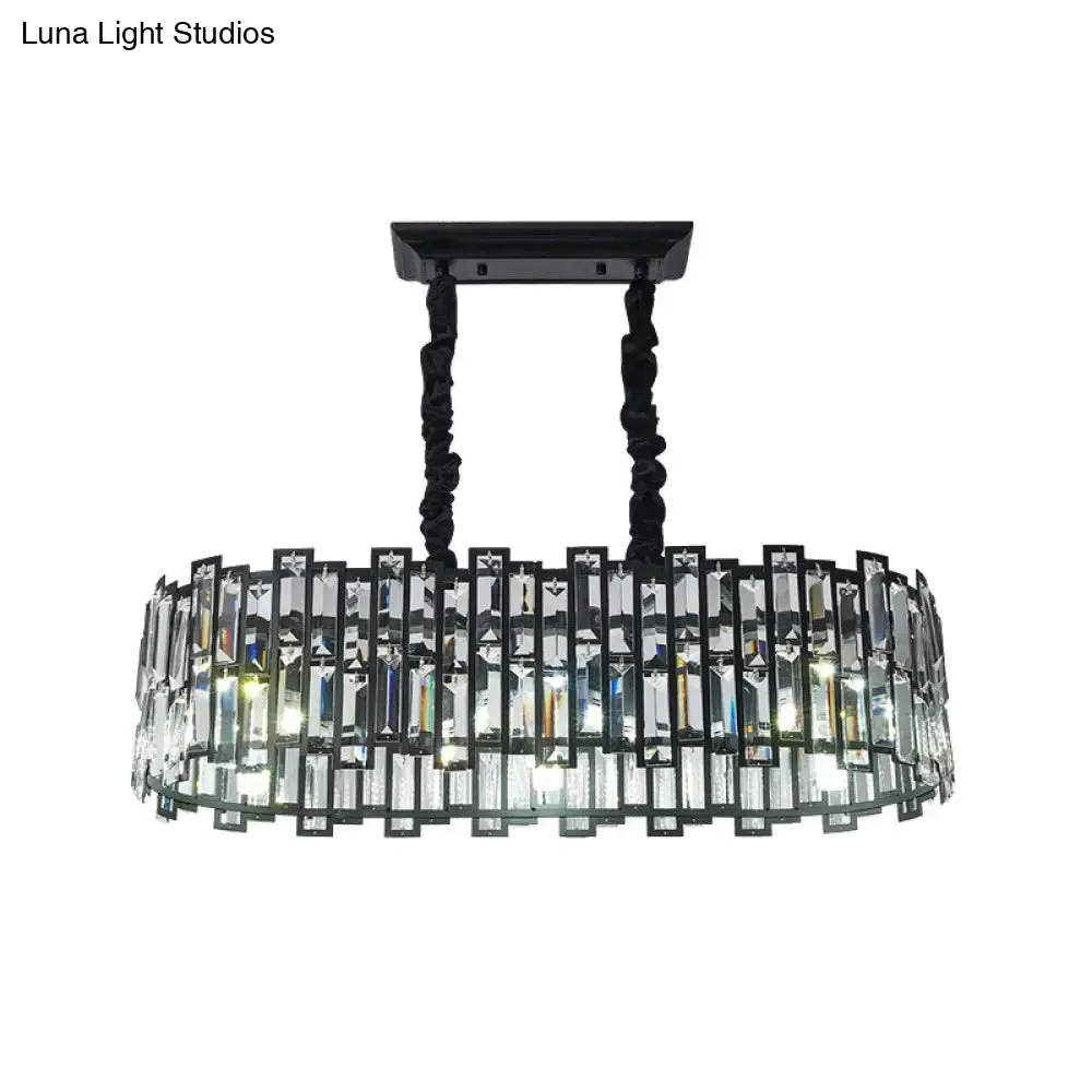 Modern 6-Bulb Island Pendant Light with Crystal Block Shade and Black Finish