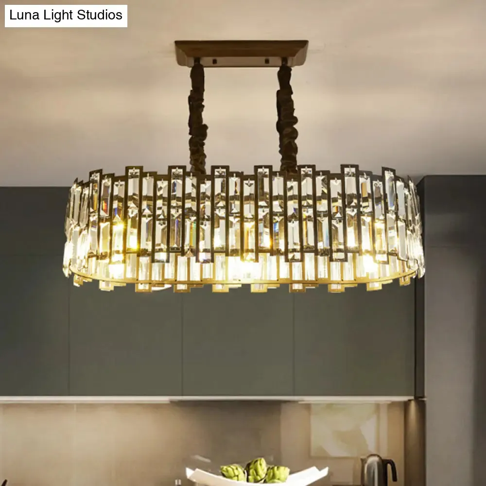 Modern 6-Bulb Island Pendant Light with Crystal Block Shade and Black Finish