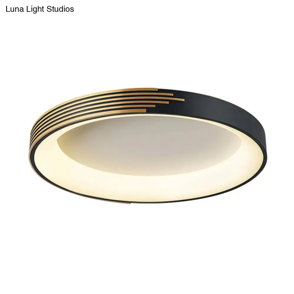 Modern Black Metal Drum Ceiling Light: LED Flush Mount for Bedroom - 12"/18"/23.5" Wide