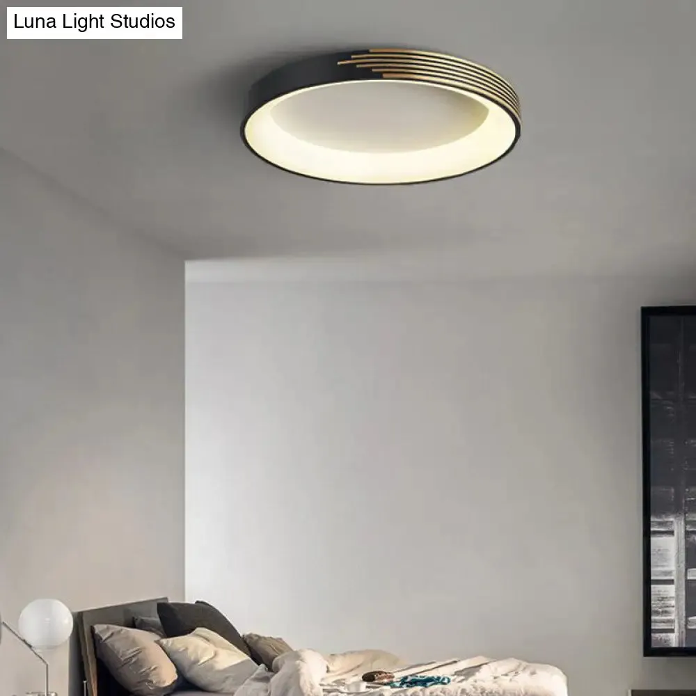 Modern Black Metal Drum Ceiling Light: LED Flush Mount for Bedroom - 12"/18"/23.5" Wide