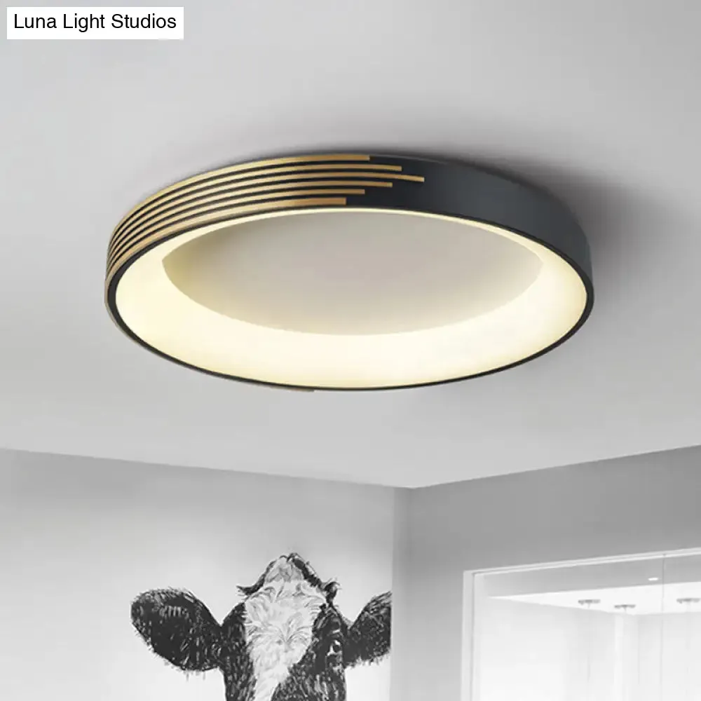 Modern Black Metal Drum Ceiling Light: LED Flush Mount for Bedroom - 12"/18"/23.5" Wide