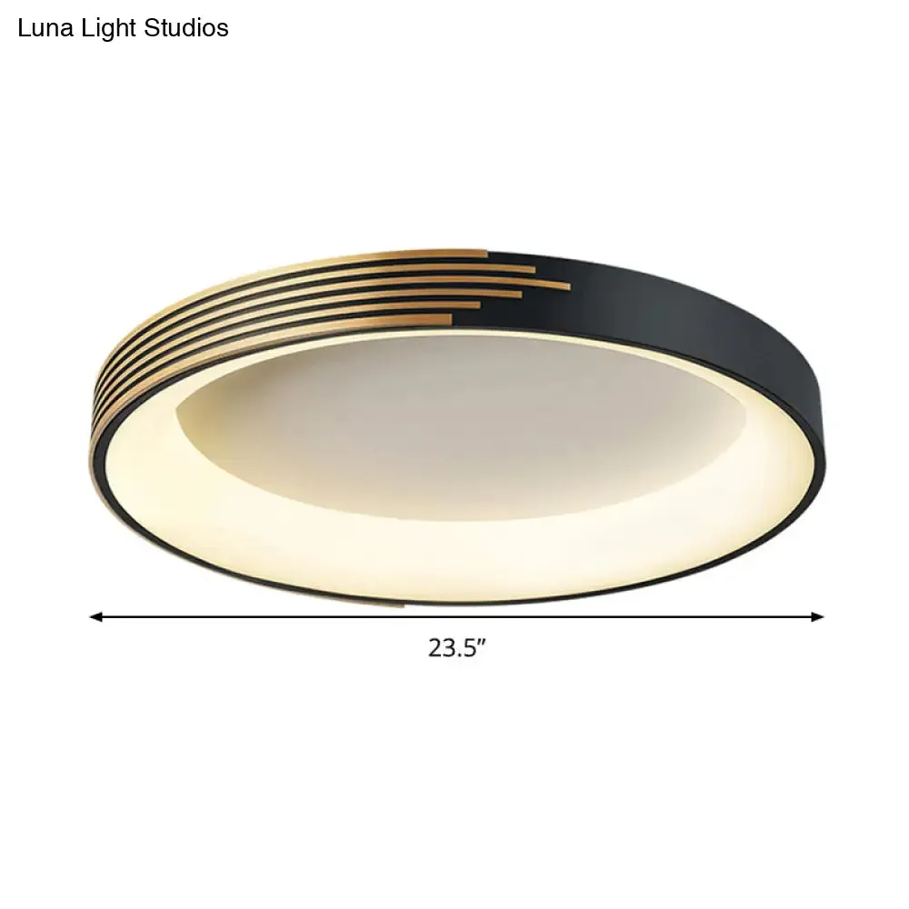 Modern Black Metal Drum Ceiling Light: LED Flush Mount for Bedroom - 12"/18"/23.5" Wide