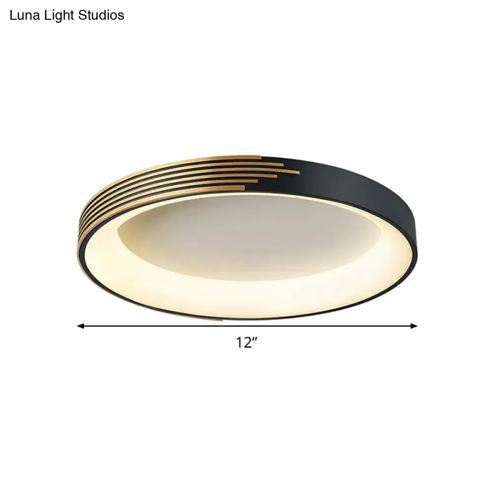 Modern Black Metal Drum Ceiling Light: LED Flush Mount for Bedroom - 12"/18"/23.5" Wide