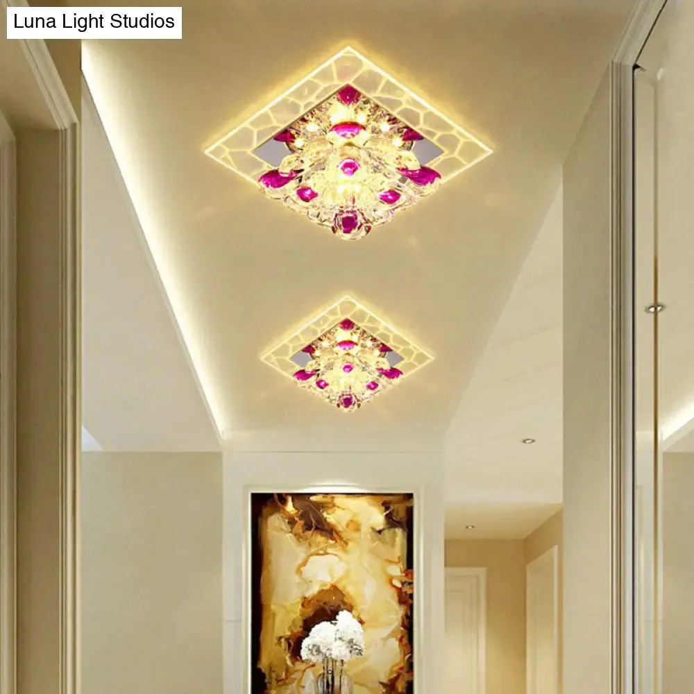 Modern Clear LED Flush Light Fixture for Corridor - Crystal Square Design