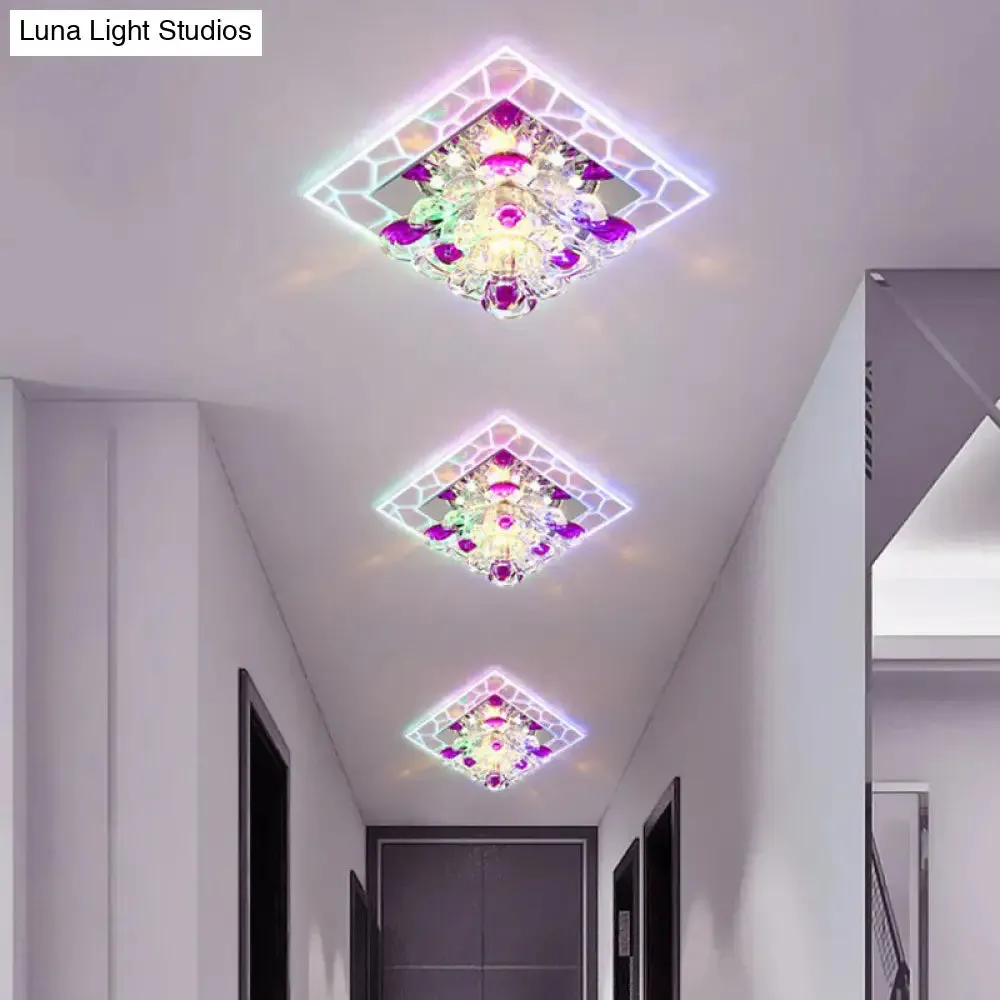 Modern Clear LED Flush Light Fixture for Corridor - Crystal Square Design