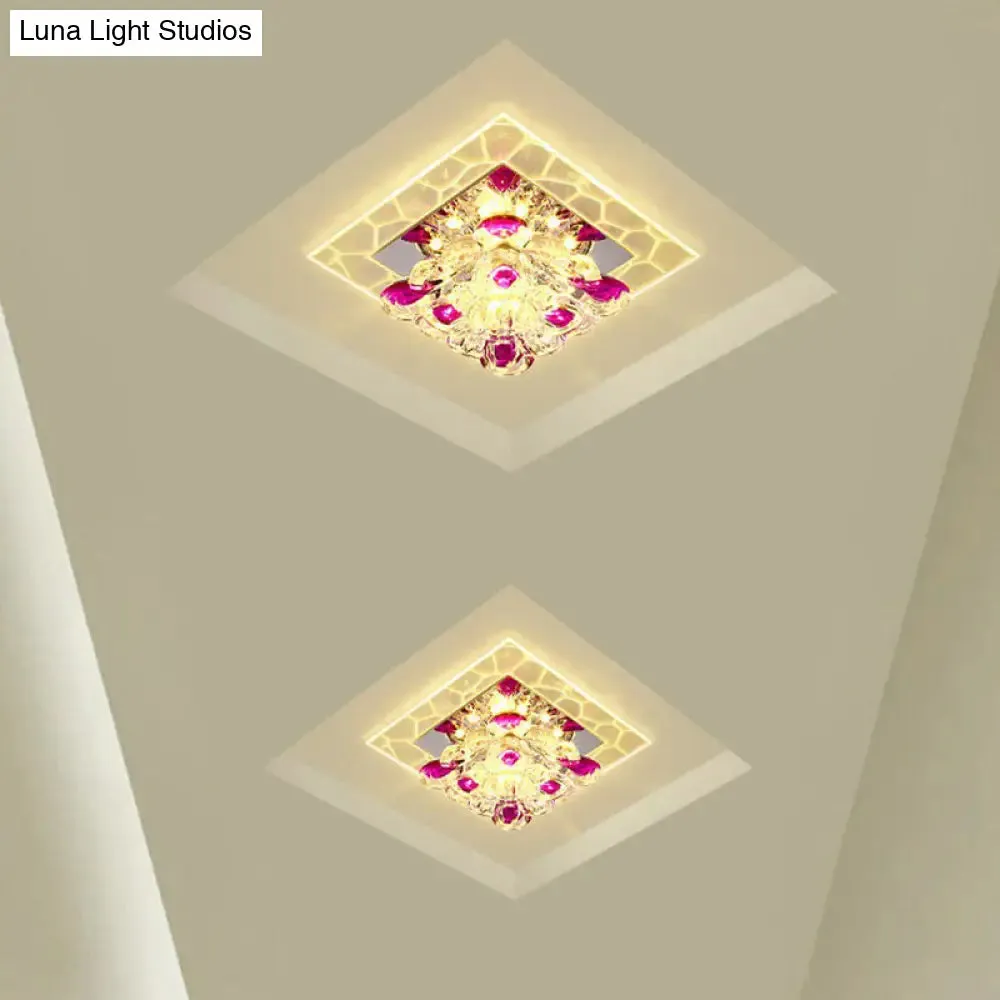 Modern Clear LED Flush Light Fixture for Corridor - Crystal Square Design