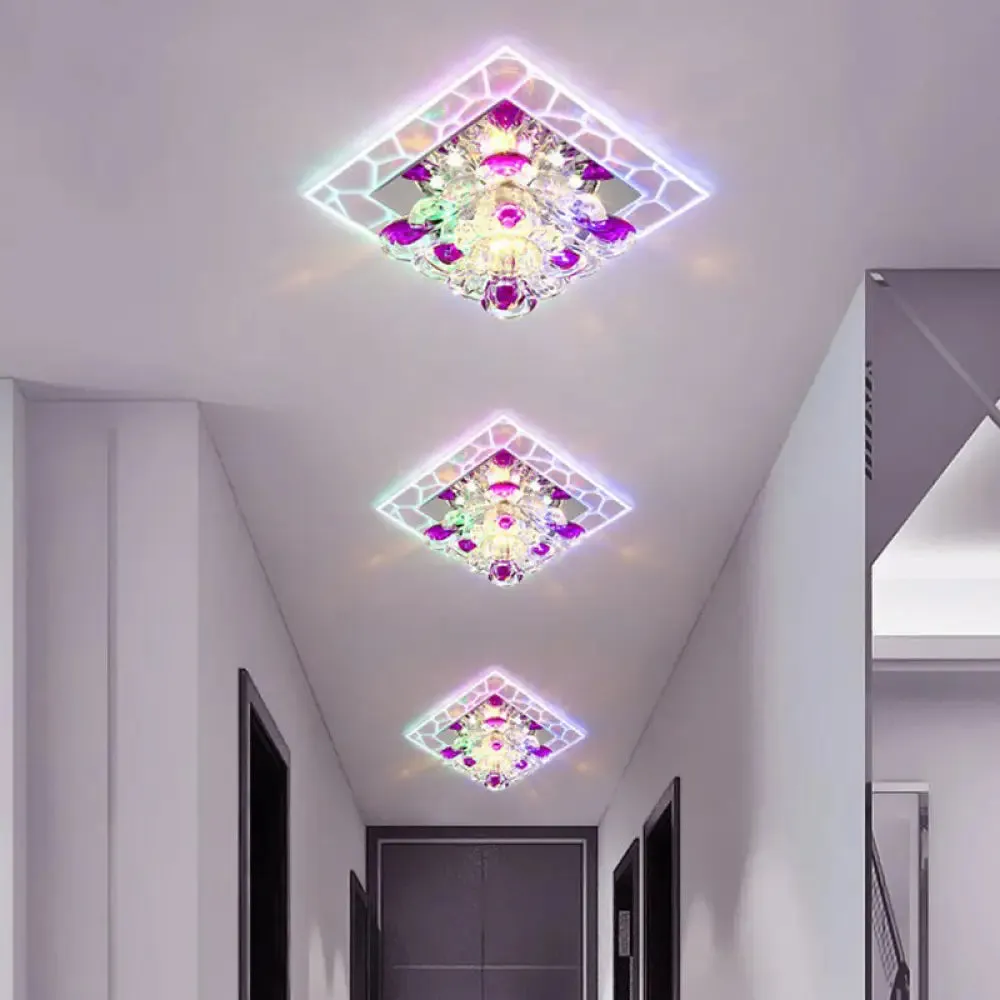 Modern Clear LED Flush Light Fixture for Corridor - Crystal Square Design