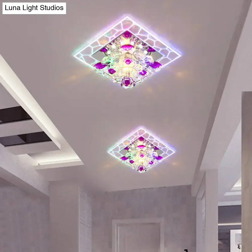 Modern Clear LED Flush Light Fixture for Corridor - Crystal Square Design