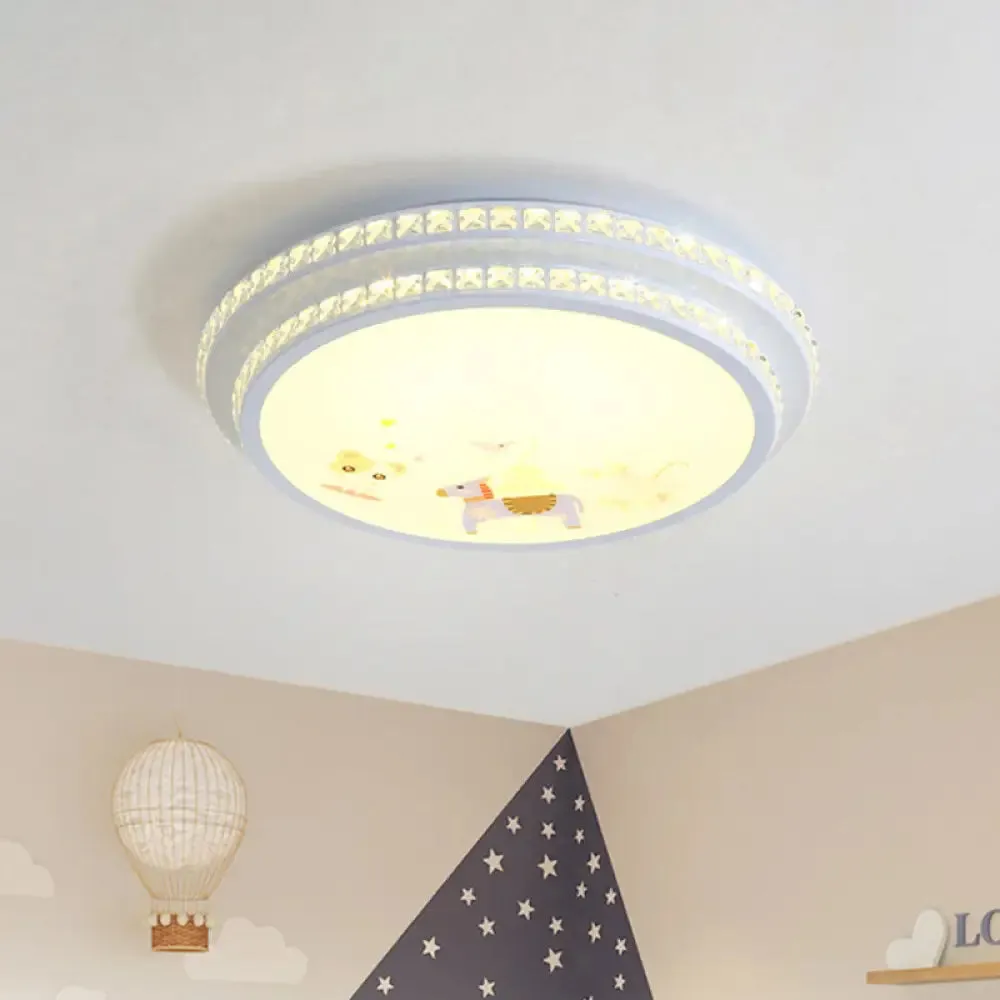 Modern Crystal-Encrusted LED Ceiling Lamp with 2 Tiers, White Flush Mount Lighting & Cartoon Pattern