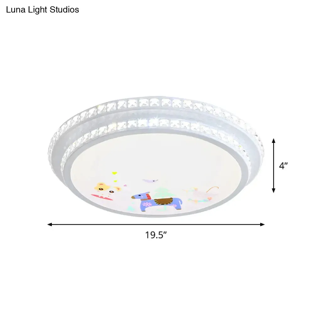 Modern Crystal-Encrusted LED Ceiling Lamp with 2 Tiers, White Flush Mount Lighting & Cartoon Pattern