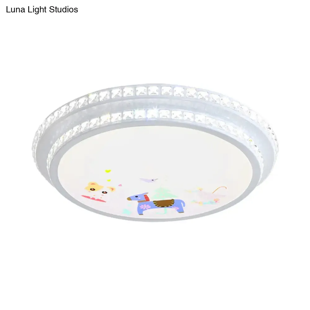 Modern Crystal-Encrusted LED Ceiling Lamp with 2 Tiers, White Flush Mount Lighting & Cartoon Pattern