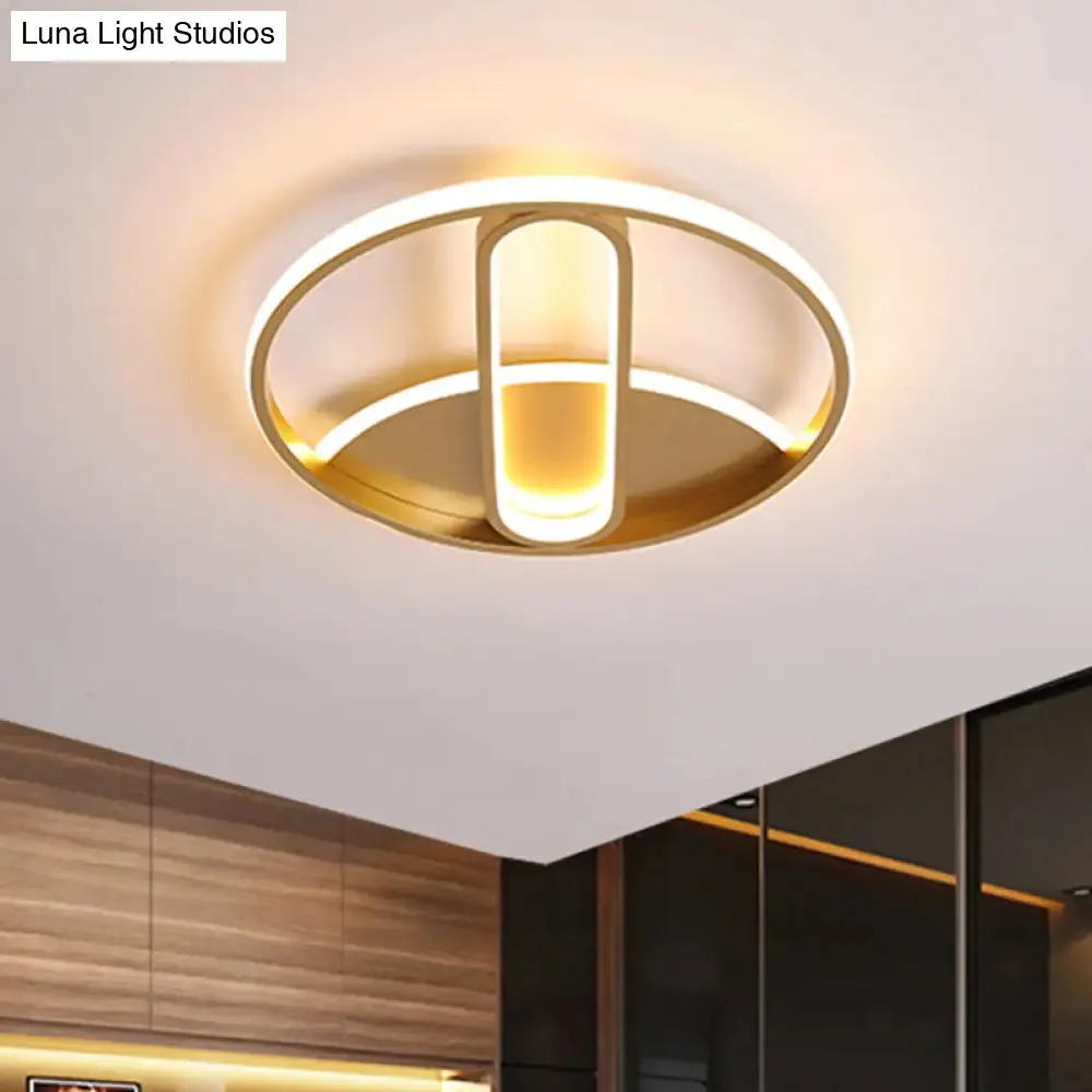 Modern Gold LED Flush Mount Ceiling Light with Inner Oval Design, 16"/19.5" Diameter