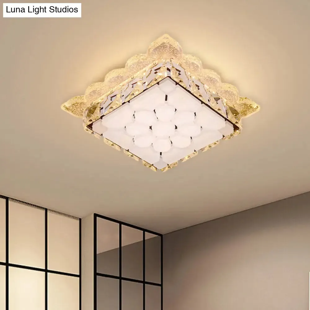 Modern LED Ceiling Mount Square Crystal Flush Light for Hallway with Acrylic Shade