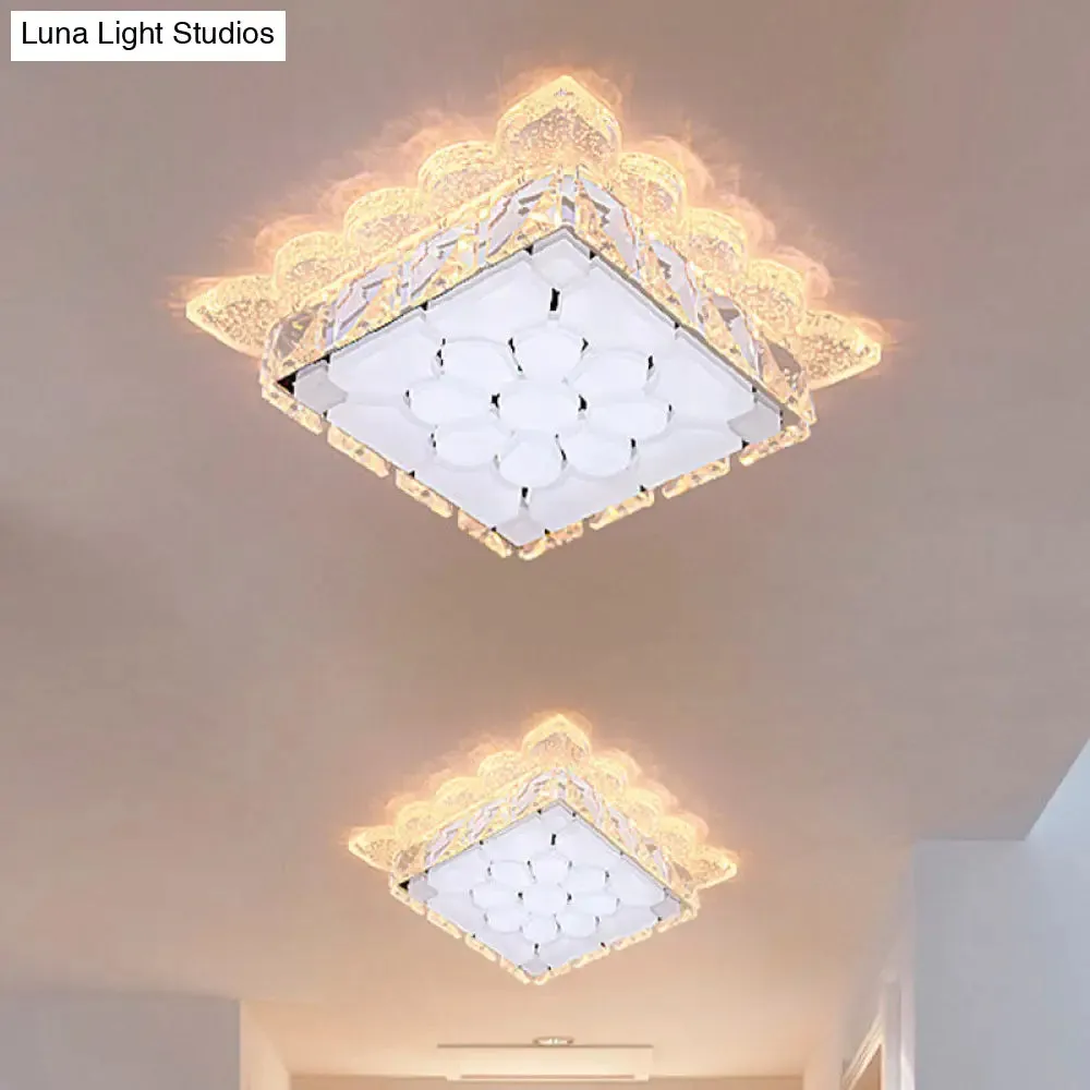 Modern LED Ceiling Mount Square Crystal Flush Light for Hallway with Acrylic Shade