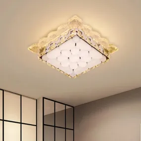 Modern LED Ceiling Mount Square Crystal Flush Light for Hallway with Acrylic Shade