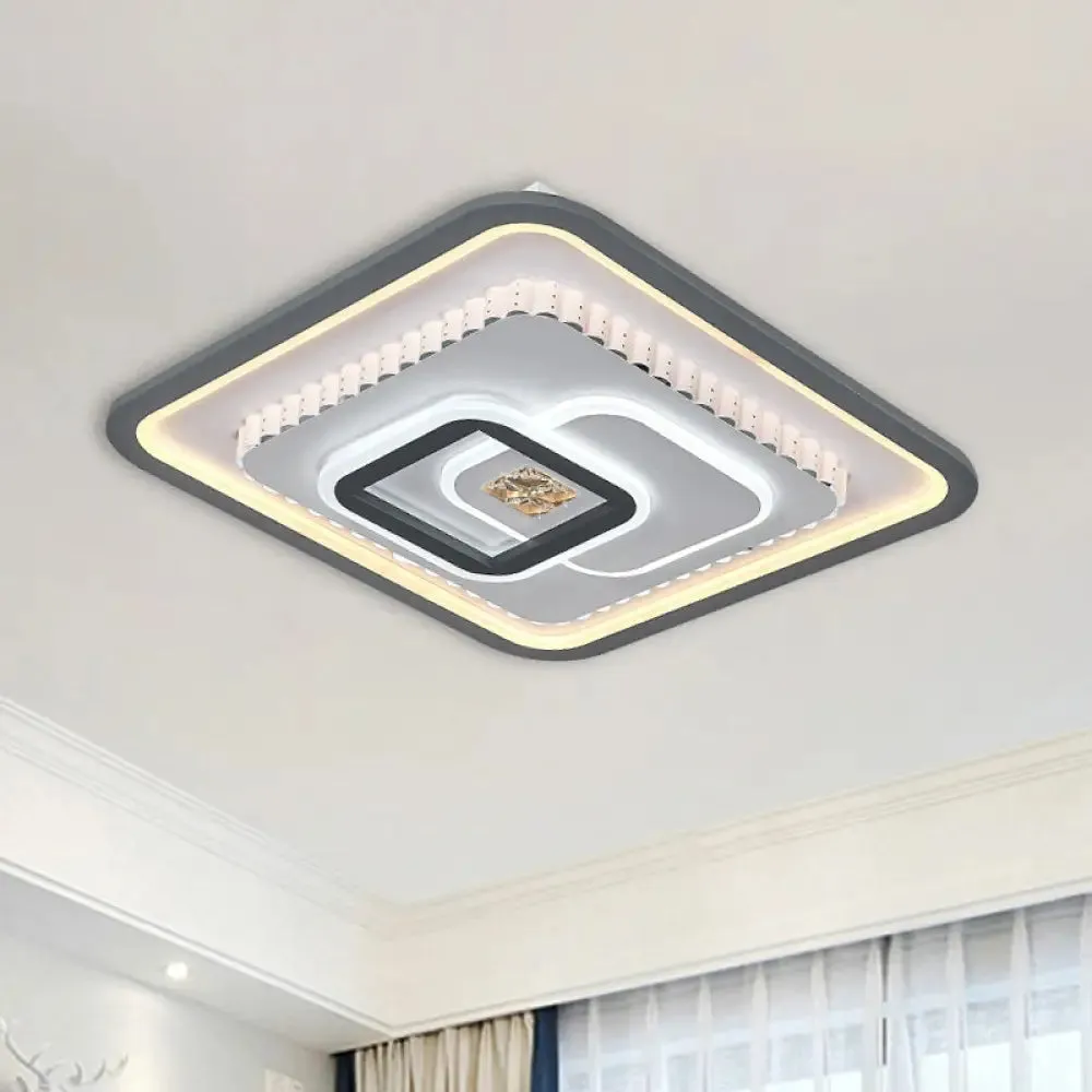 Modern LED Crystal Flushmount Ceiling Lamp - Black & White Square Design for Sleeping Room