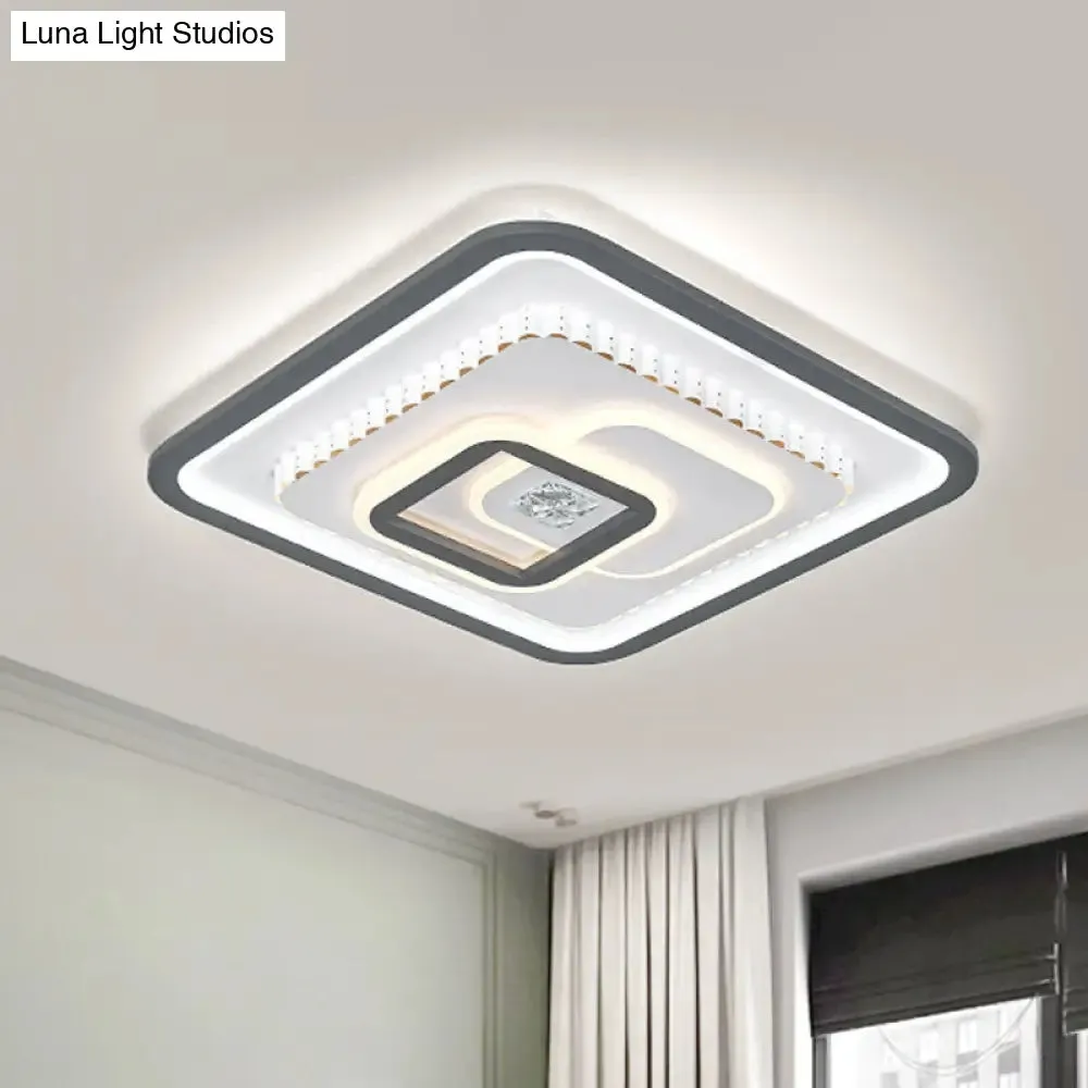 Modern LED Crystal Flushmount Ceiling Lamp - Black & White Square Design for Sleeping Room