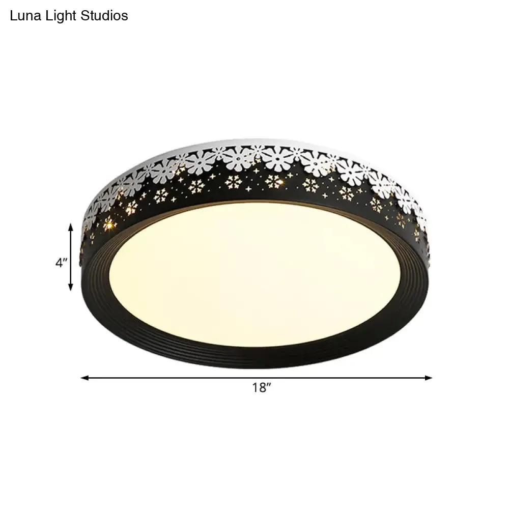 Modern LED Flush Mount Ceiling Light - Black Snowflake Pattern - Acrylic Shade - Warm/White Light - 18"/22"/30" Dia