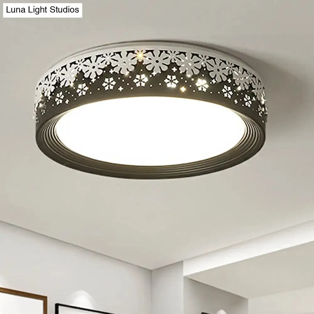 Modern LED Flush Mount Ceiling Light - Black Snowflake Pattern - Acrylic Shade - Warm/White Light - 18"/22"/30" Dia