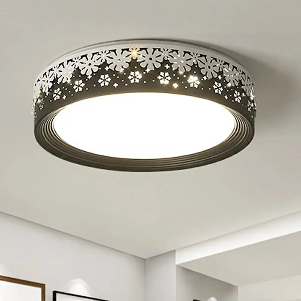 Modern LED Flush Mount Ceiling Light - Black Snowflake Pattern - Acrylic Shade - Warm/White Light - 18"/22"/30" Dia