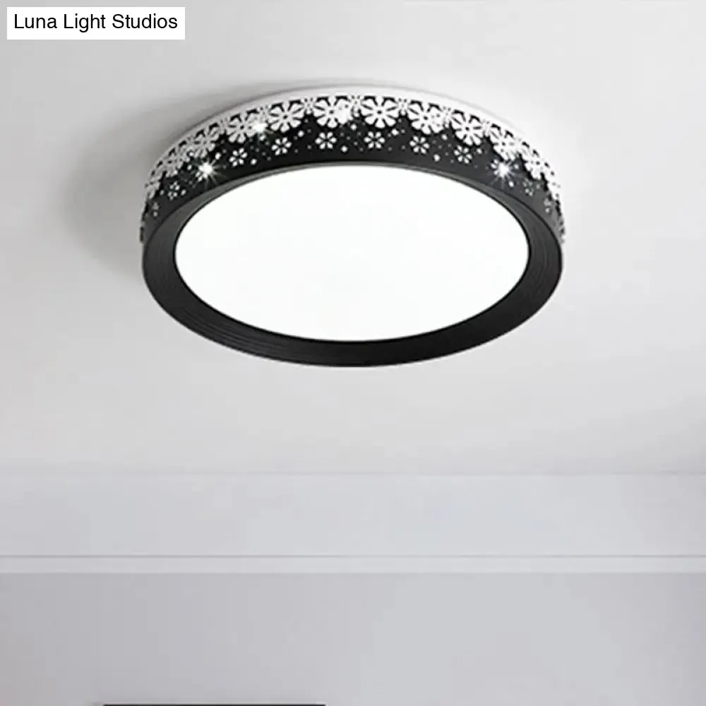 Modern LED Flush Mount Ceiling Light - Black Snowflake Pattern - Acrylic Shade - Warm/White Light - 18"/22"/30" Dia