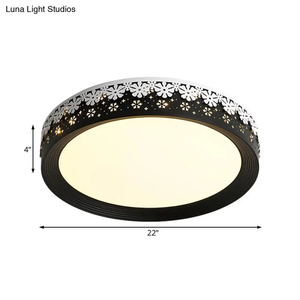 Modern LED Flush Mount Ceiling Light - Black Snowflake Pattern - Acrylic Shade - Warm/White Light - 18"/22"/30" Dia