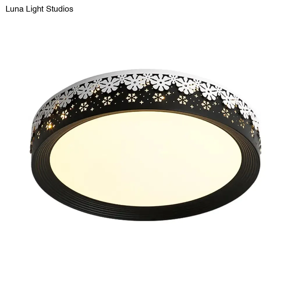 Modern LED Flush Mount Ceiling Light - Black Snowflake Pattern - Acrylic Shade - Warm/White Light - 18"/22"/30" Dia