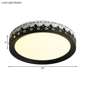 Modern LED Flush Mount Ceiling Light - Black Snowflake Pattern - Acrylic Shade - Warm/White Light - 18"/22"/30" Dia