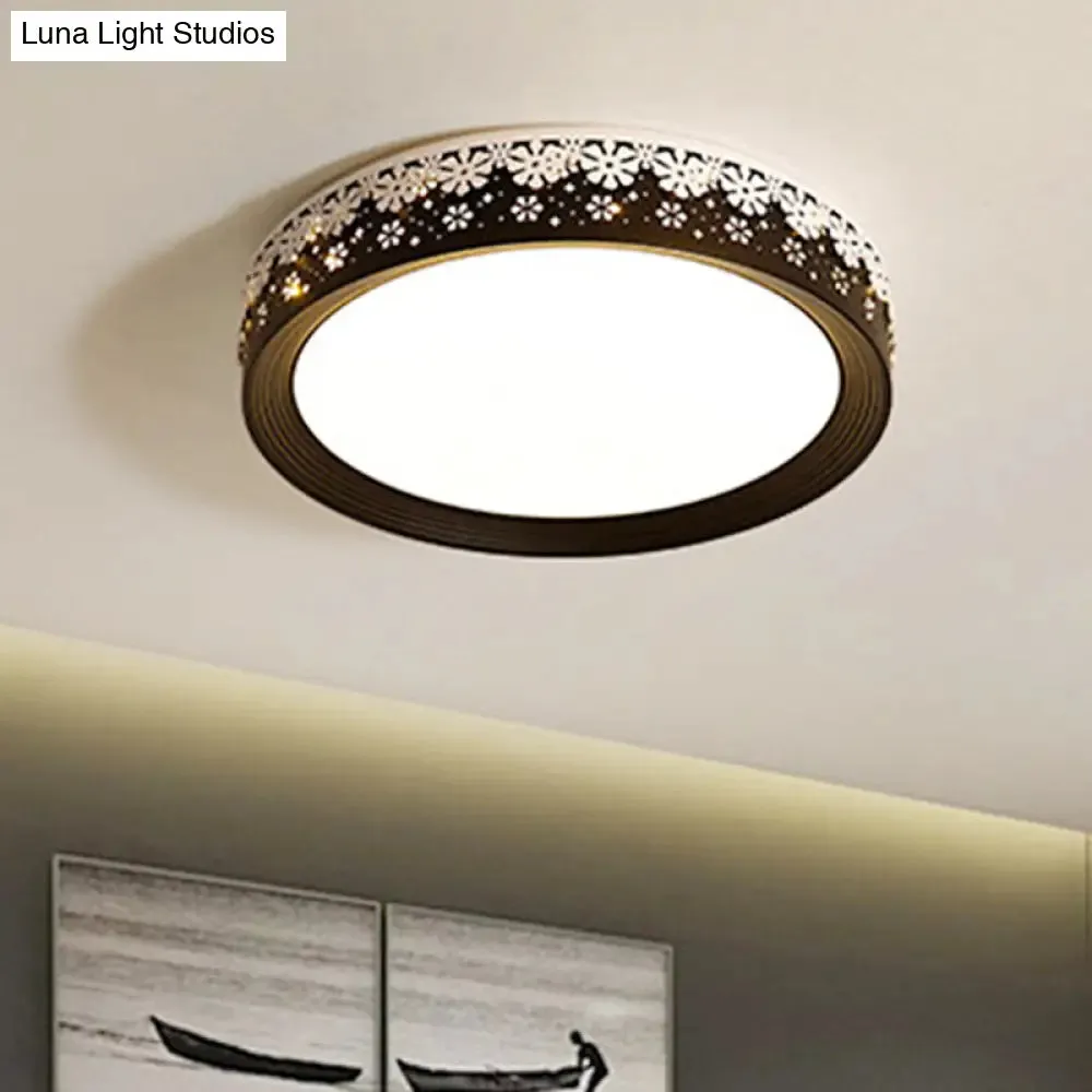 Modern LED Flush Mount Ceiling Light - Black Snowflake Pattern - Acrylic Shade - Warm/White Light - 18"/22"/30" Dia