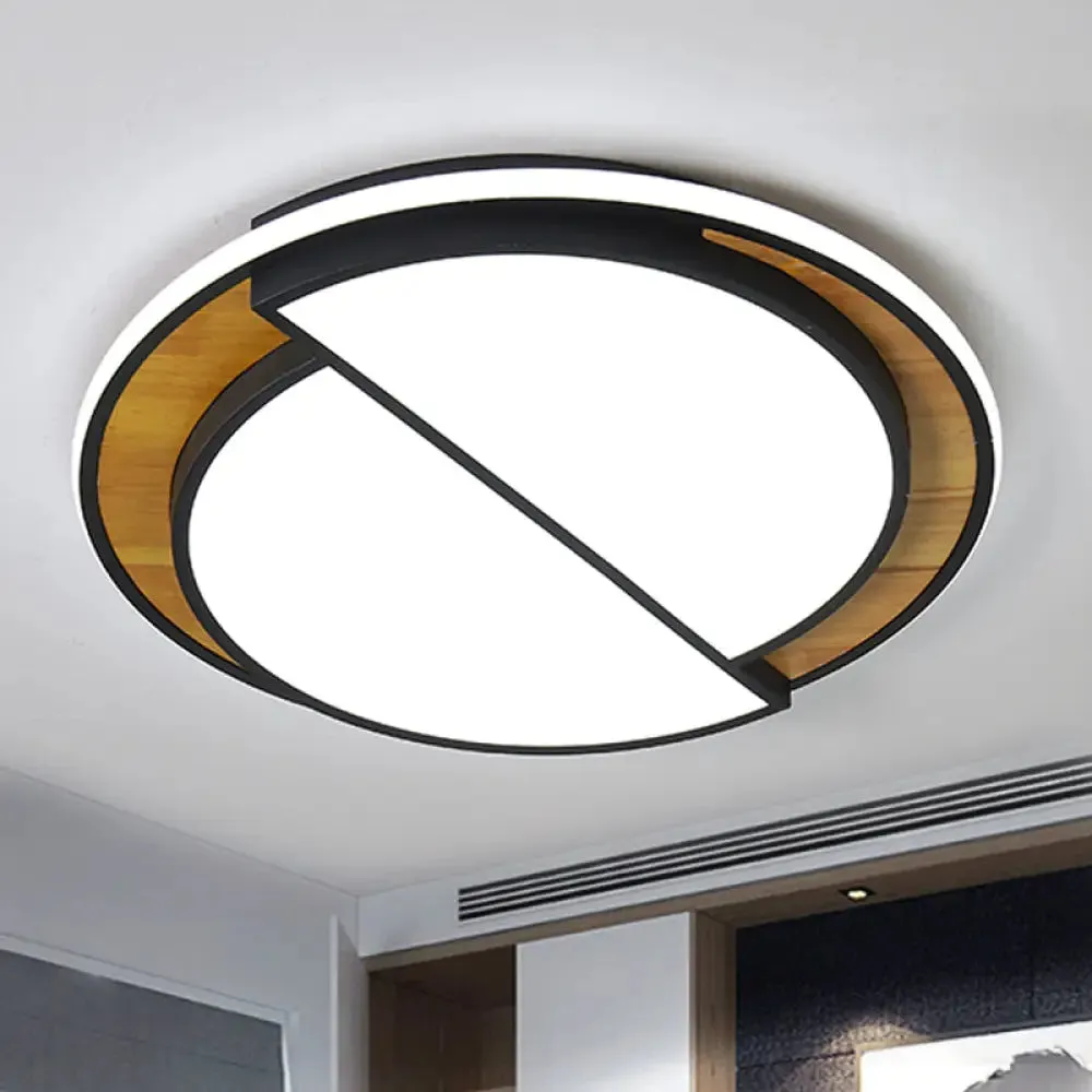 Modern LED Flush Mount Light in Black/White with White/Warm Glow, 16.5"/20.5" Wide