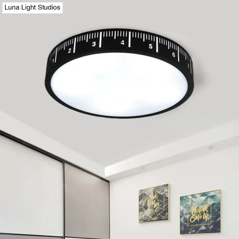 Modern Minimalist LED Drum Ceiling Light with Black Acrylic Shade - Corridor Lighting