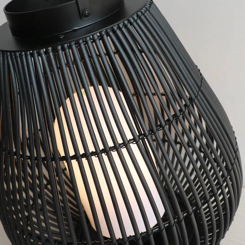 Modern Outdoor Rattan Woven Cage Shaped 1-Light Outdoor Landscape Light