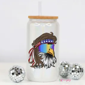 Mullet Eagle White Glitter Glass Cup