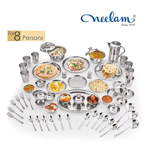 neelam Stainless Steel 24 Gauge Premium Dinner Set of 75Pcs, Silver, Standard