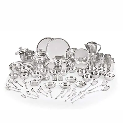 neelam Stainless Steel 24 Gauge Premium Dinner Set of 75Pcs, Silver, Standard