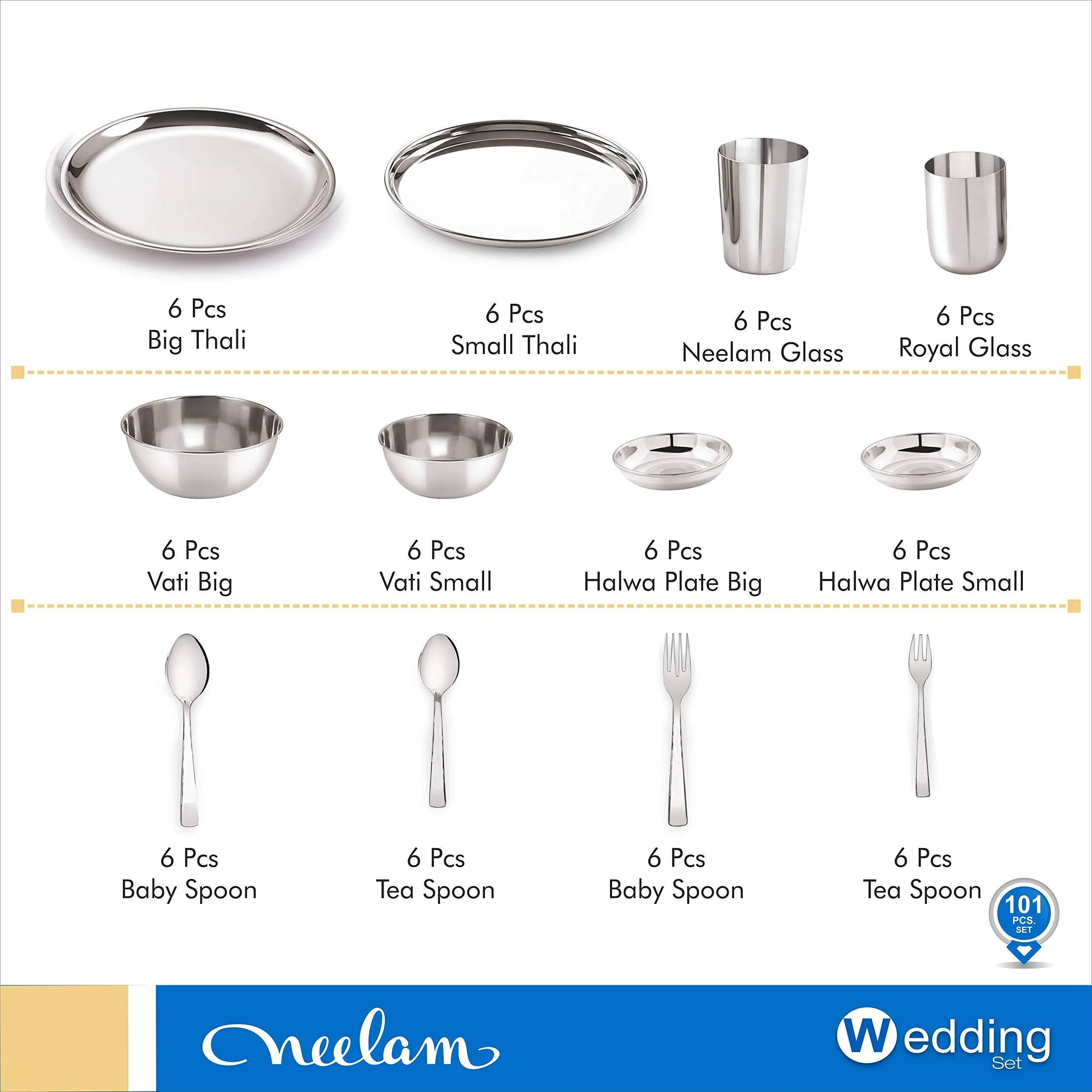 Neelam Stainless Steel DLX Premium 101 pc Wedding Dinner Set