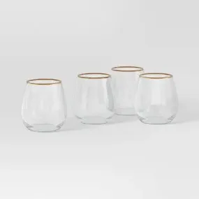 New - 4pc Stemless Wine Glass Set Gold - Threshold