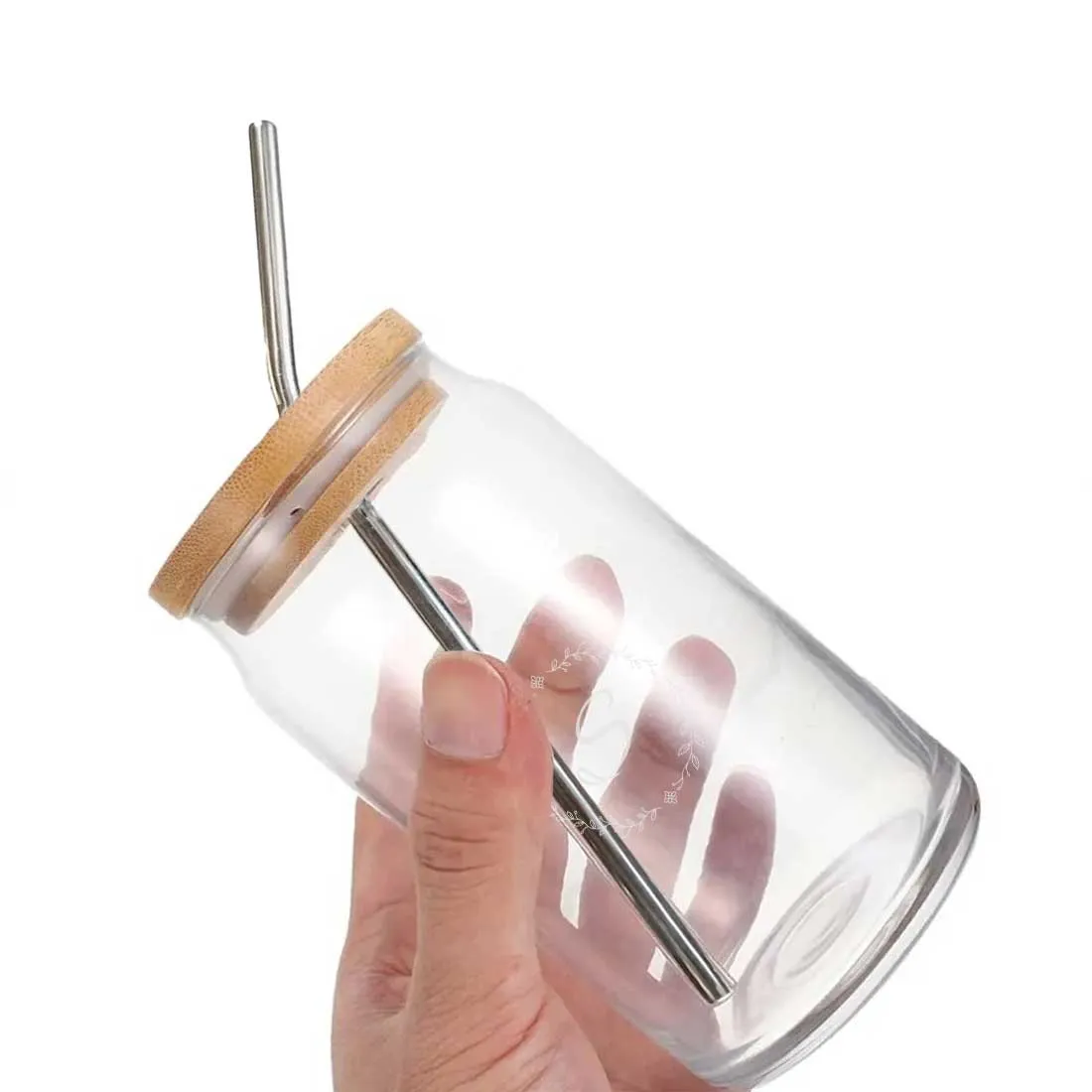 Nutcase Custom Glass Sipper Bottle Straw (Metal) and Bamboo Wooden Lid