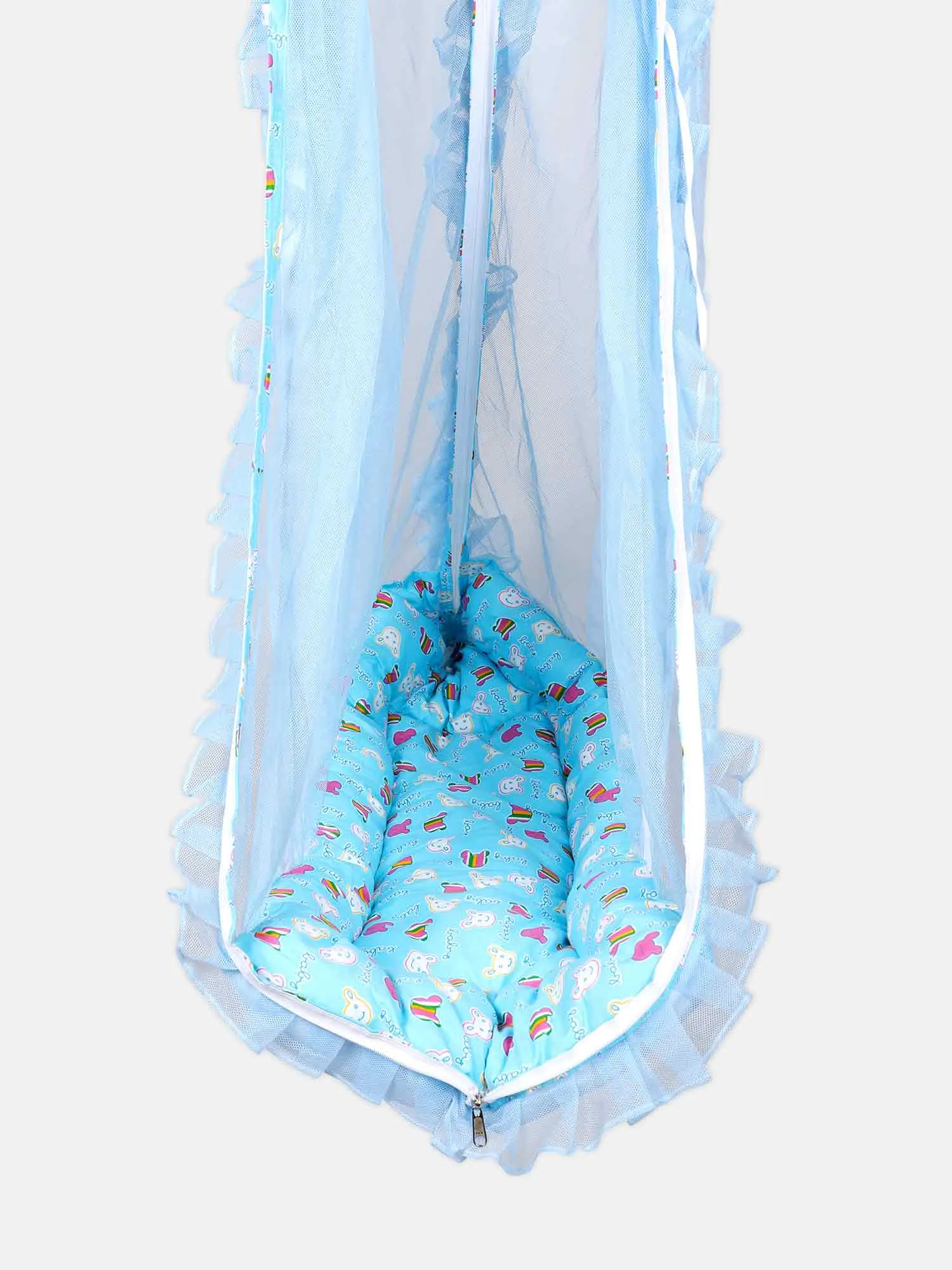 Oh Baby Printed Thuli Mosquito Net Cotton Bed - Blue