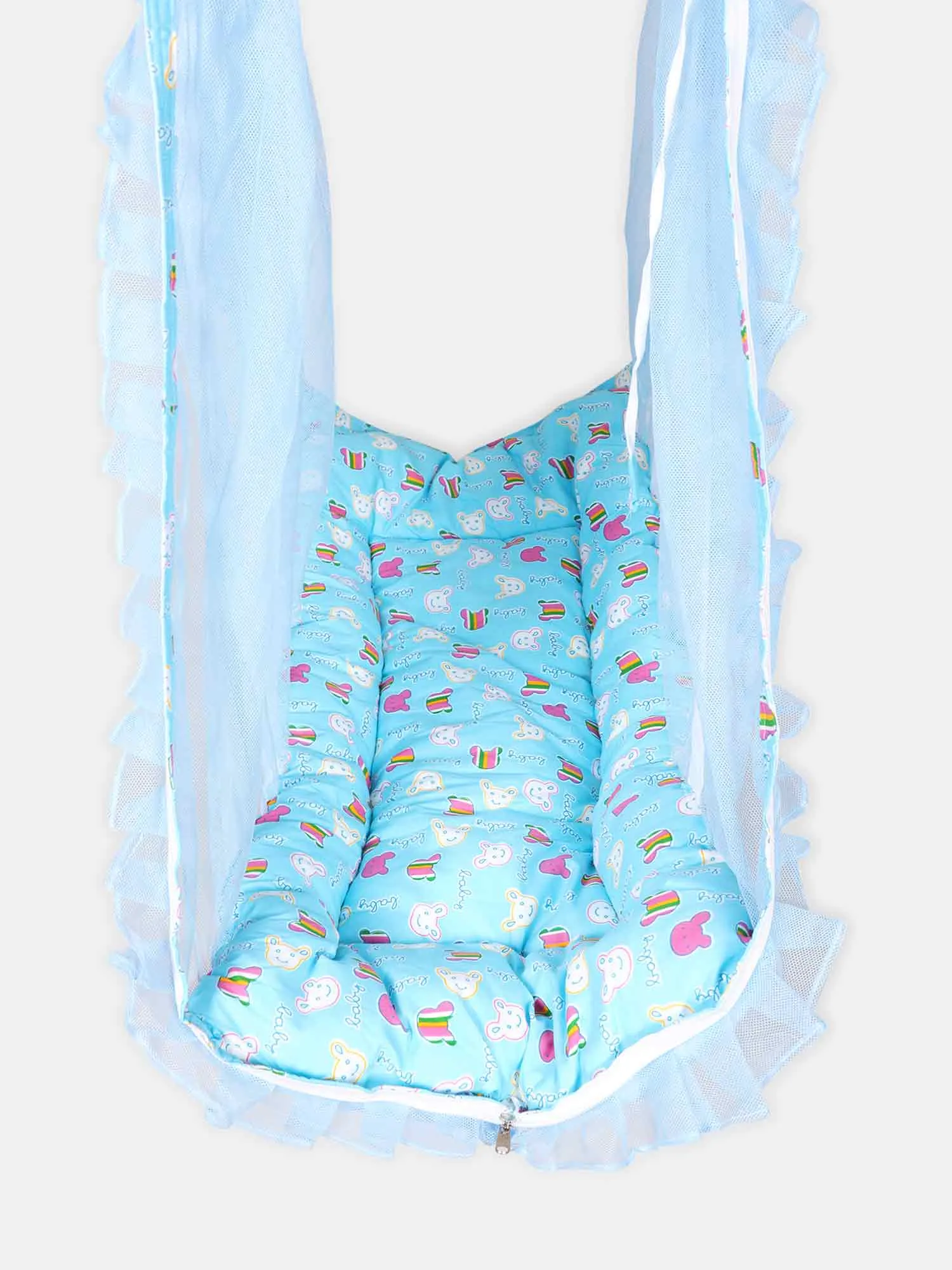 Oh Baby Printed Thuli Mosquito Net Cotton Bed - Blue