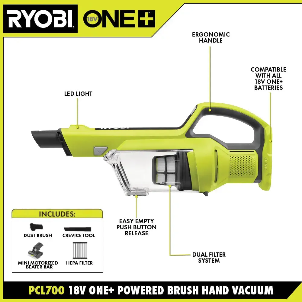 Open Box -  RYOBI 18V ONE  Powered Brush Hand Vacuum (Tool Only)