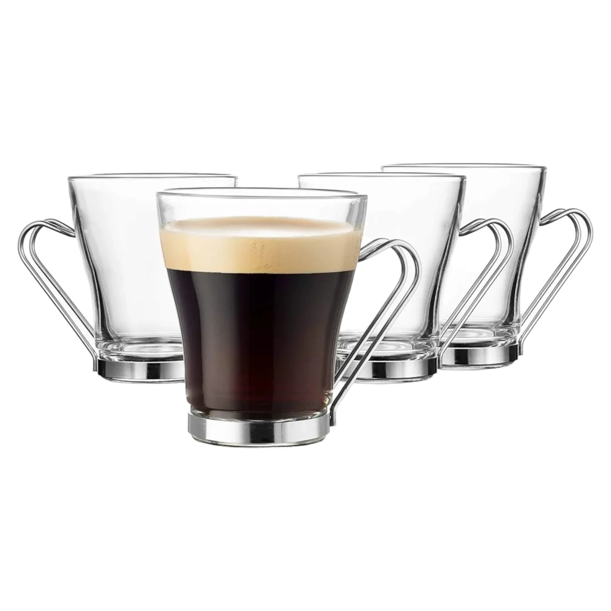 Oslo Glass Café Latte Coffee Mug 220ml with Metal Handle 4pack